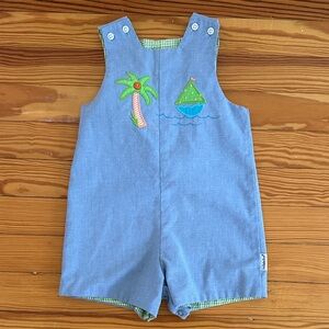 The Bailey Boy Kids Overalls with Palm Tree and Sailboat Embroidery